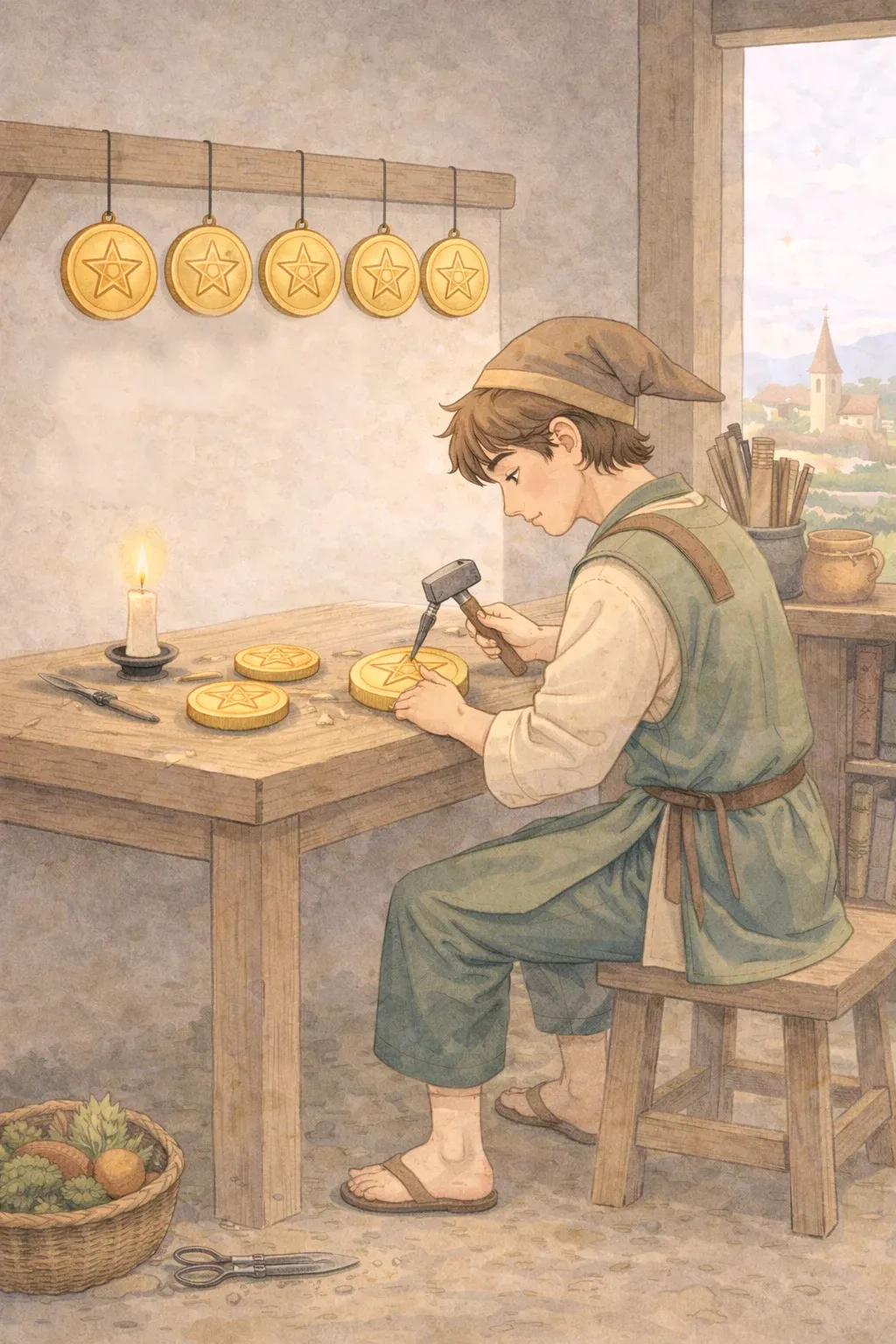 Eight of Pentacles tarot card artwork