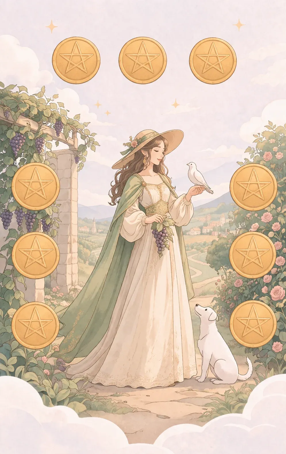 Nine of Pentacles tarot card artwork