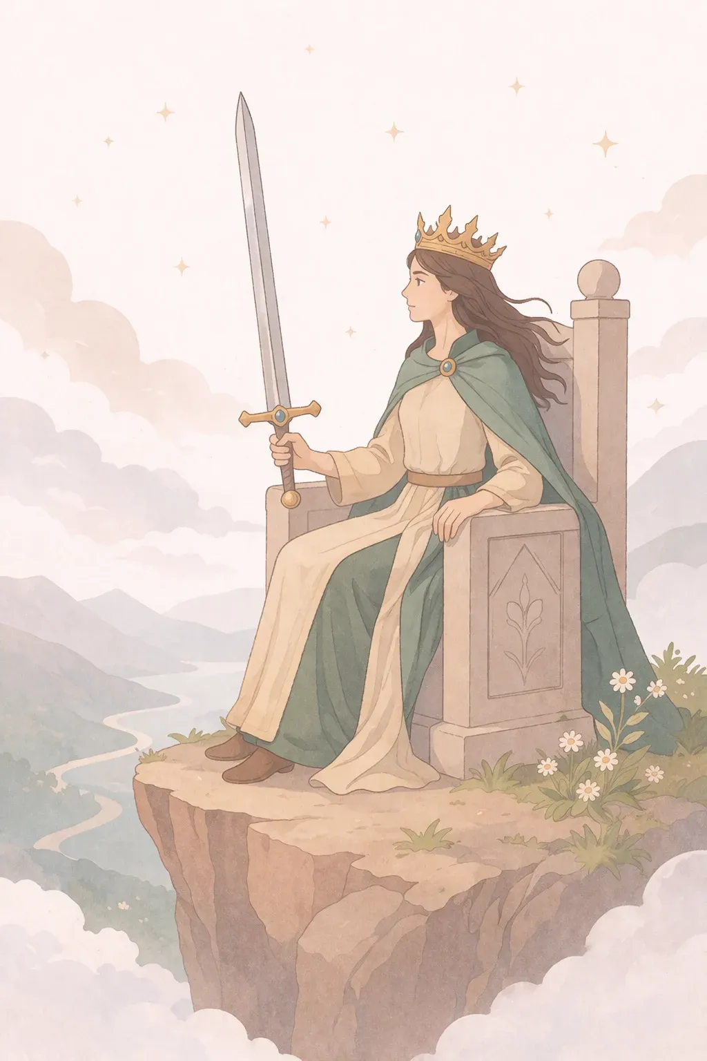 Queen of Swords tarot card artwork