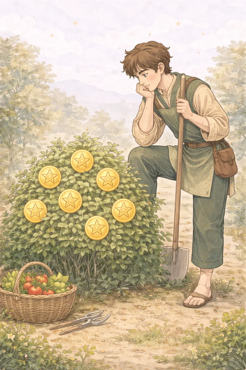 Seven of Pentacles tarot card artwork