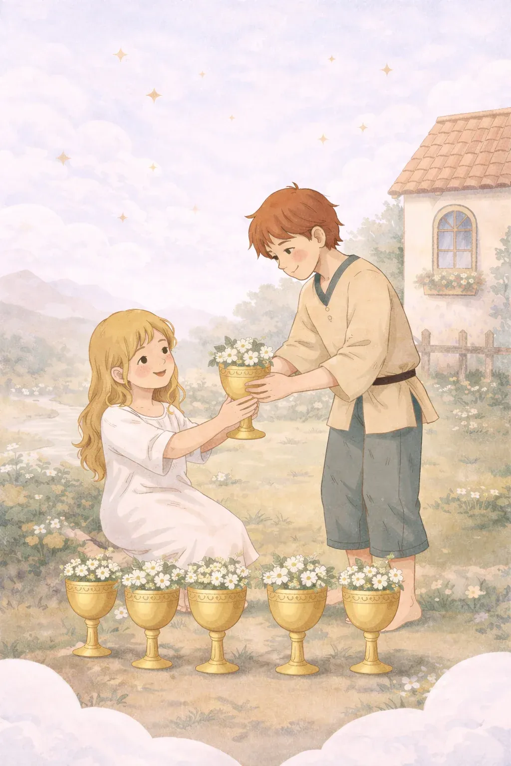 Six of Cups tarot card artwork