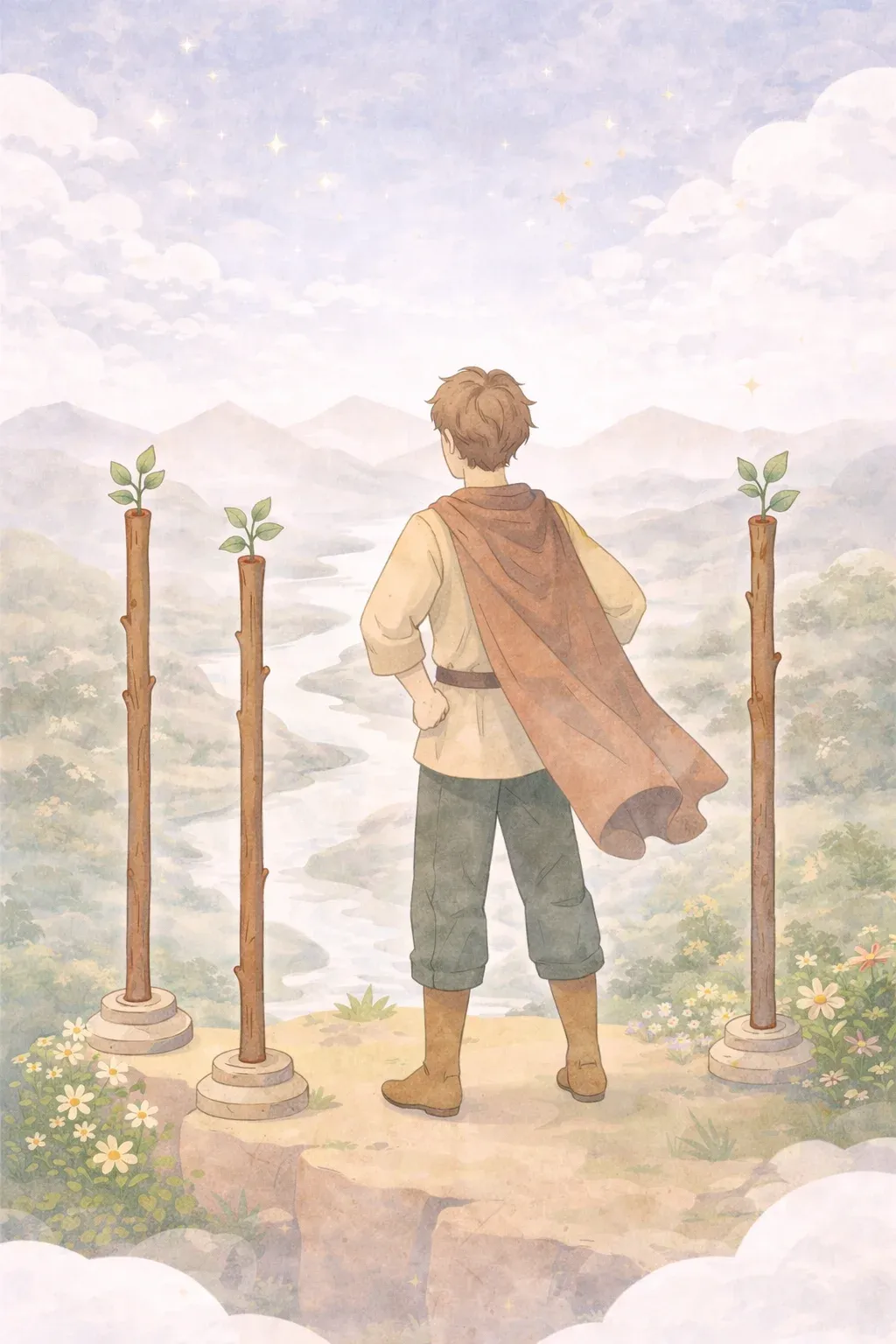 Three of Wands tarot card artwork