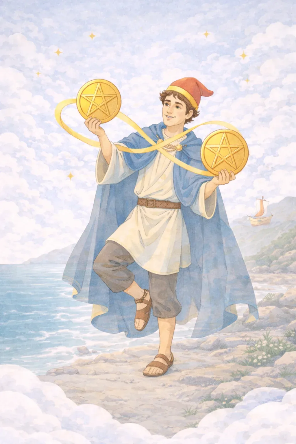 Two of Pentacles tarot card artwork